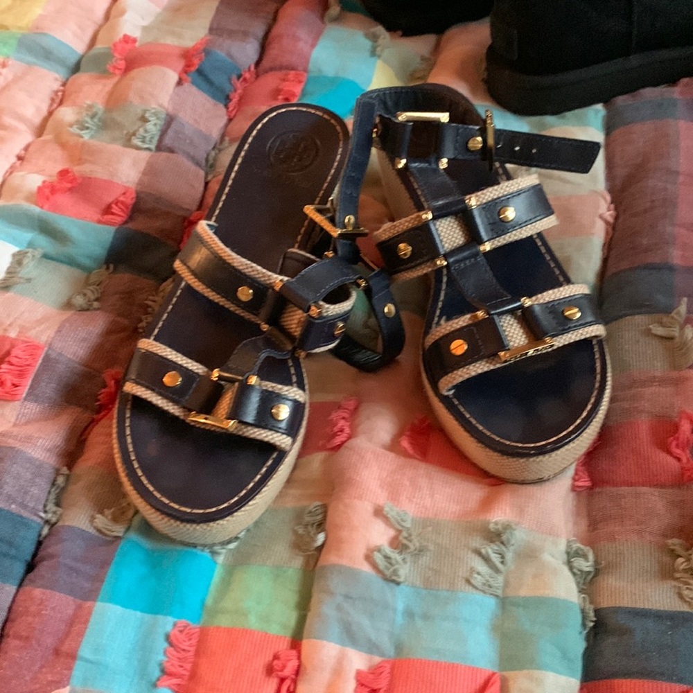 Tory Burch Navy and Gold Sandals